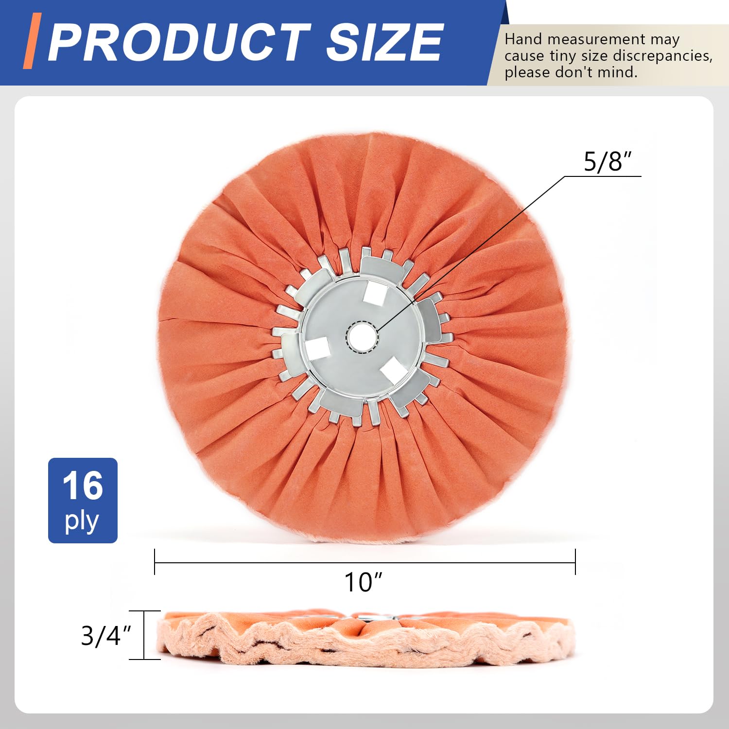 Rueda de pulido de vías respiratorias naranja de 10 pulgadas, agujero de eje de 5/8 pulgadas, 16 capas/óxido de aluminio mediano, 2 piezas para amoladora angular