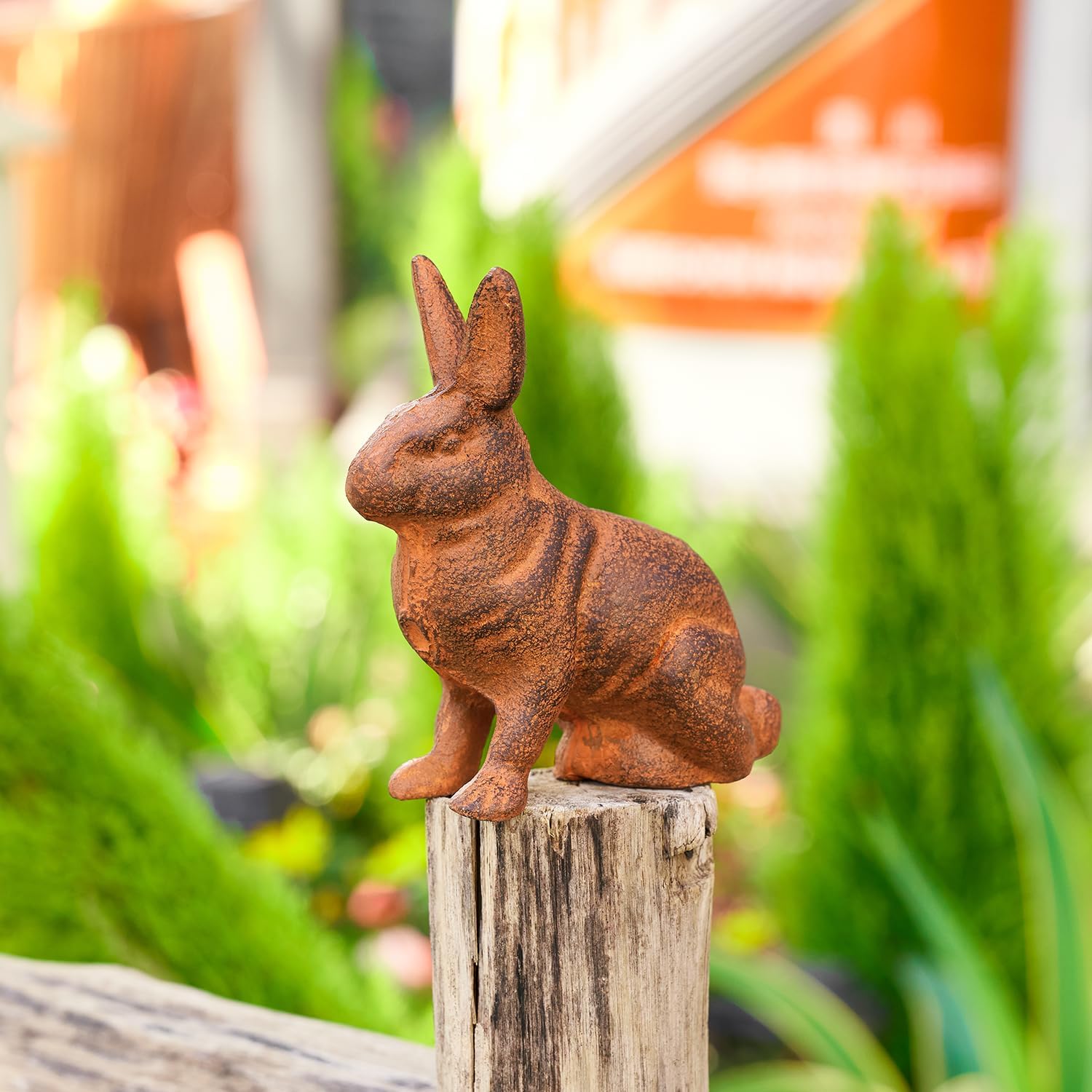 Sungmor Cast Iron Rabbit Statue,Rustic Rust Heavy Duty Animal Collection Sculpture, Paperweight, Doorstop, Adorable Garden Figurine - Sitting Rabbit Statue