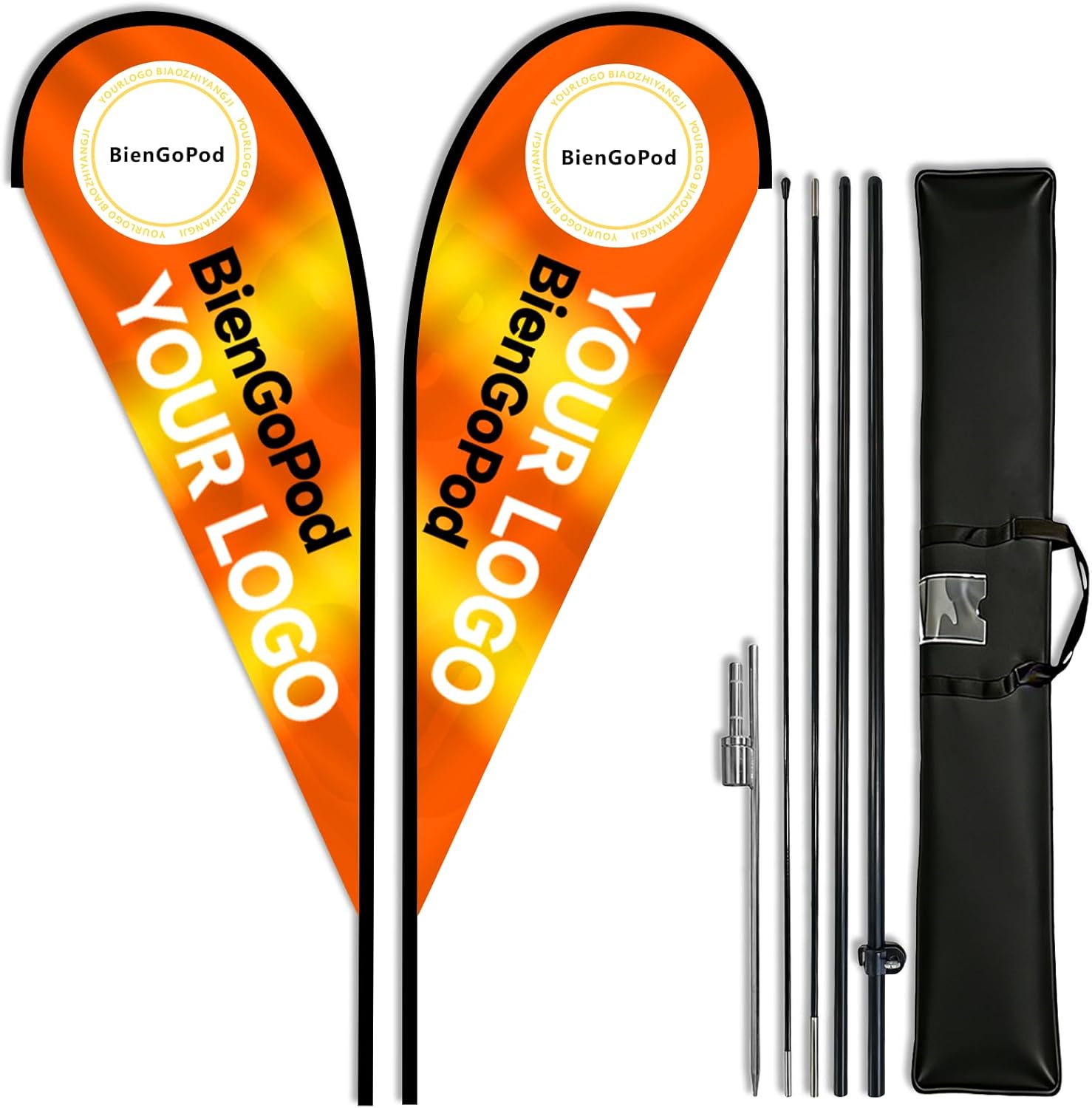 Custom Advertising Feather Flags with Pole Kit - Personalized Logo Text, Single/Double Sided Printing, Ground Spike Included, Outdoor Business Signs for Open House, Real Estate & Grand Openings (Feather Flag, 2.3X10.66FT/0.7X3.25m)