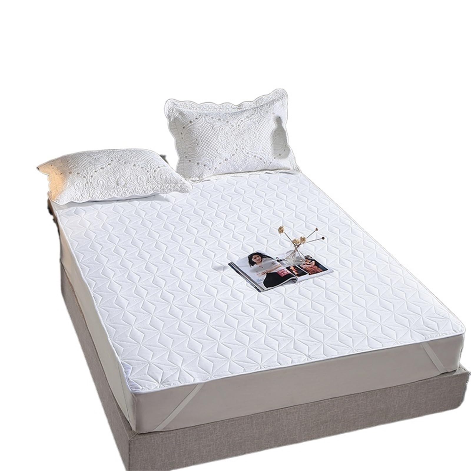 DAJGRHE Bedspread Waterproof King Size Bed Cover Quilted Mattress Pad Washable(White,1pc 180x200cm)