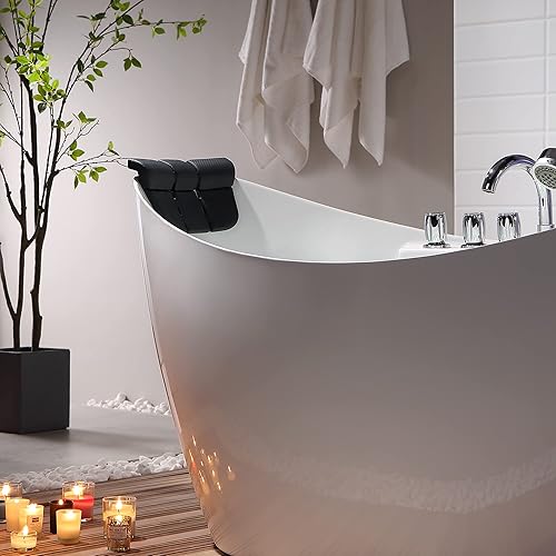 Miniatura 6 de Empava Bañera de hidromasaje de acrílico de 68 pulgadas con forma ovalada con 8 chorros de agua, bañera de masaje de doble extremo con 2 almohadas