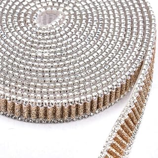 2 Yardas Rhinestones Cadena Hotfix Crystal Applique Bling Bling Ribbon Trim Shinning Nupcial Vestido de Novia Esmoquin artesanía Decorativa, Color marrón, 2 Yardas