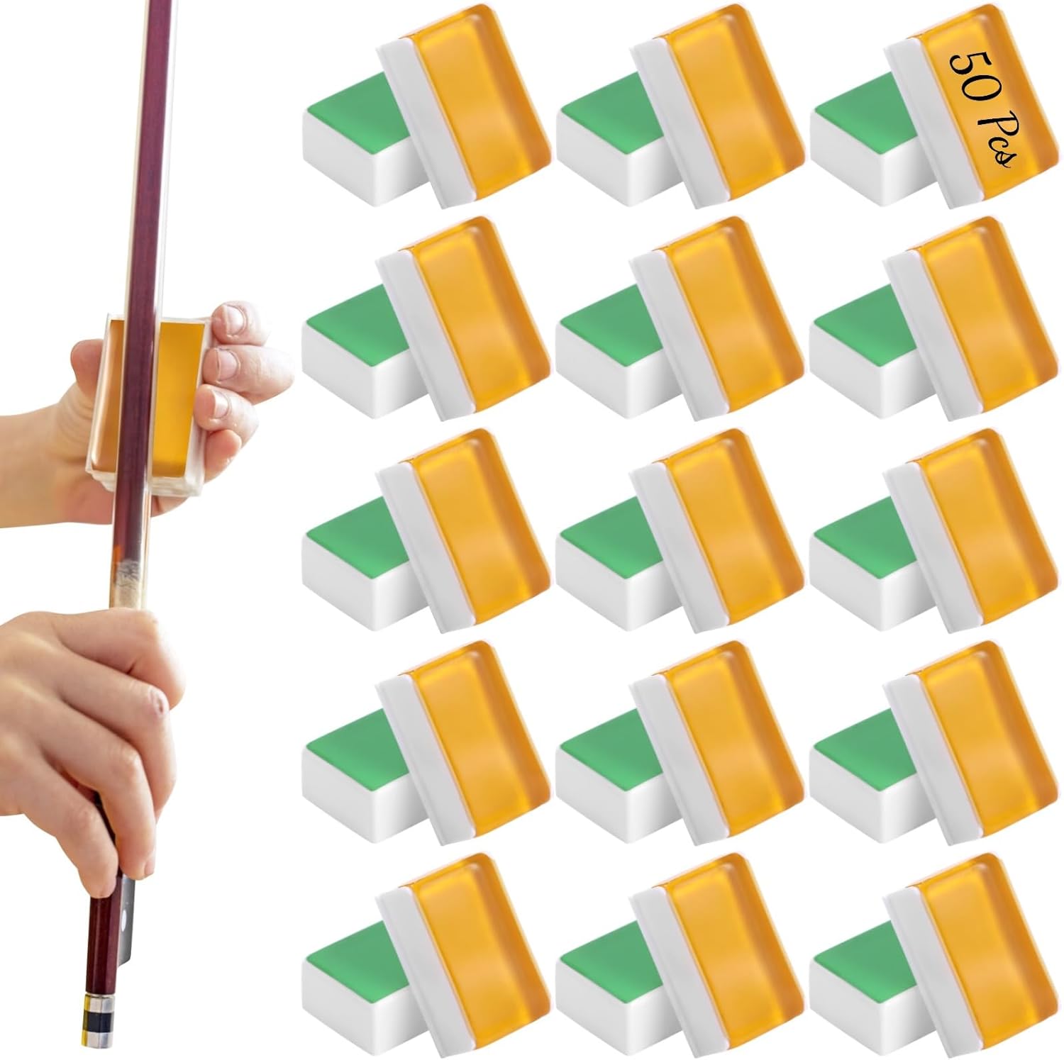 50 Units of Violin Rosin, Light Low-Dust Formula with Case, Long Lasting Smooth Grip for Bowed String Instruments