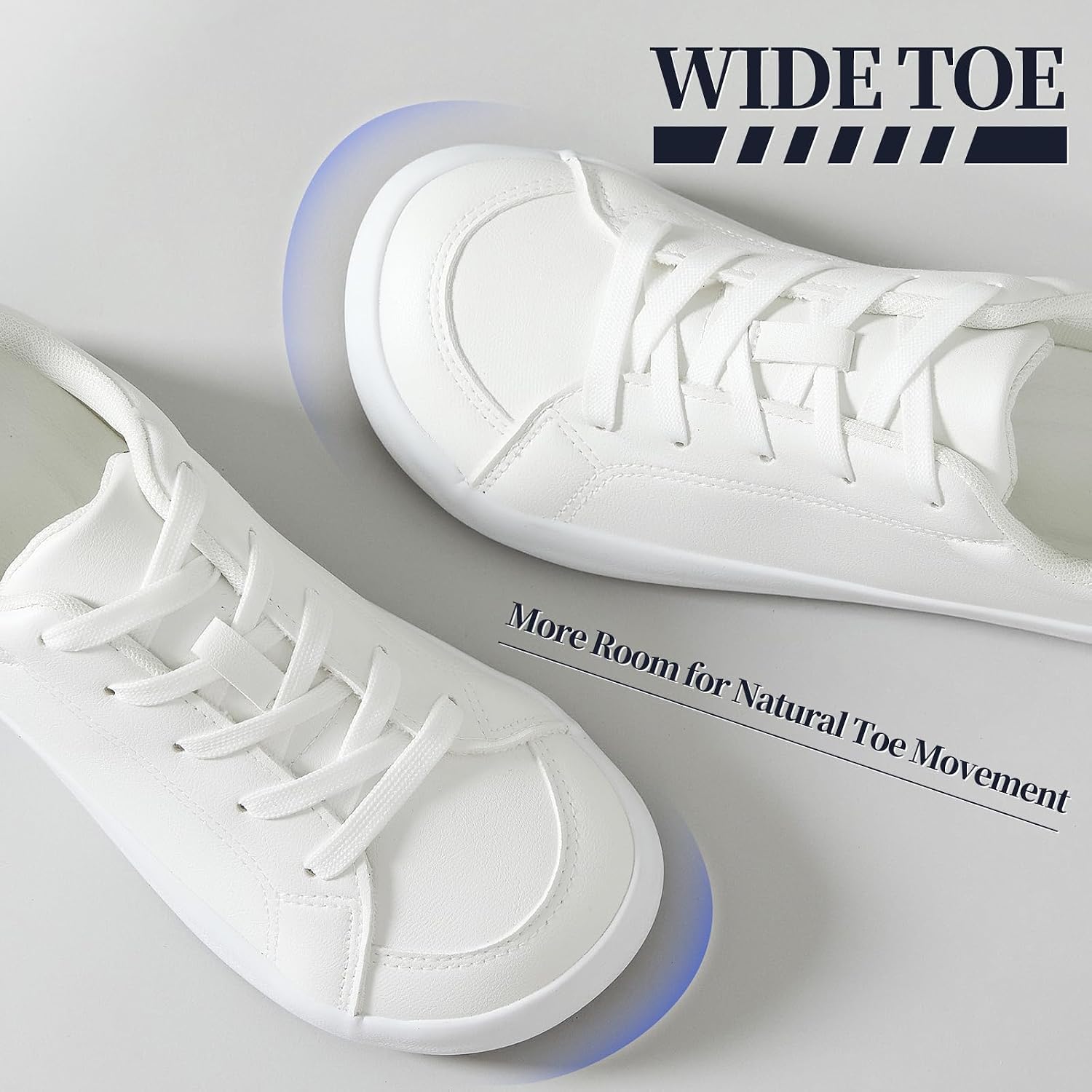 Barefoot Shoes Women Wide Toe Box Zero Drop White PU Leather Sneakers