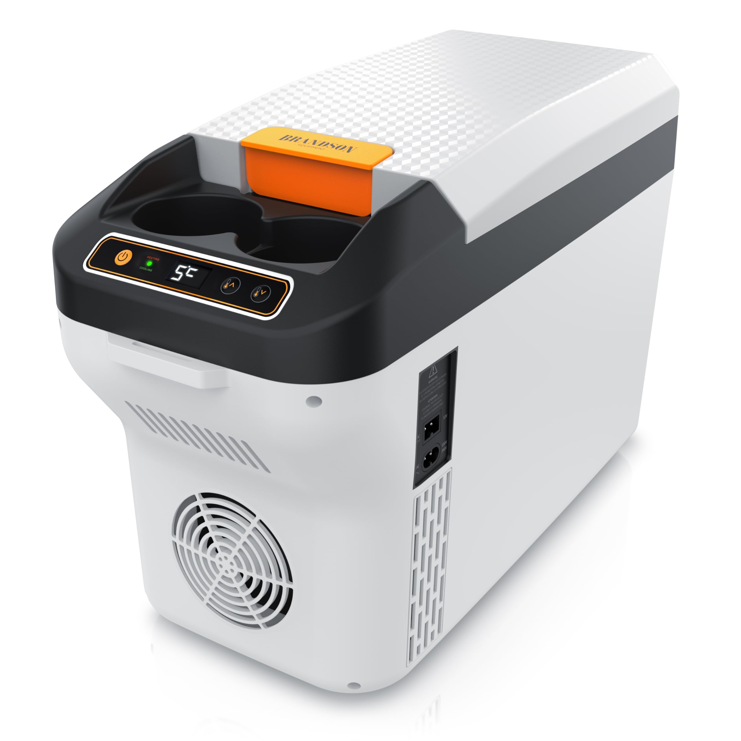 Brandson - Kühlbox elektrisch 10L – 230 V Netzspannung und 12 V KFZ Auto Bordspannung – kühlt und wärmt – Heizen max. 65°C – Herabkühlen ca 20°C unter der Umgebungstemperatur - für die Mittelkonsole