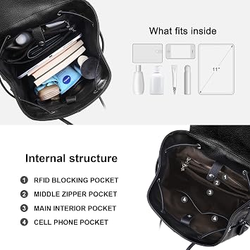 BOYATU Leather Backpack Purse for Women Fashion Design Ladies Shoulder Bag | Full-Grain Leather | Work Commuter & City Travel | Fashion RFID Pocket Bag | Compact Everyday Essentials (Black)