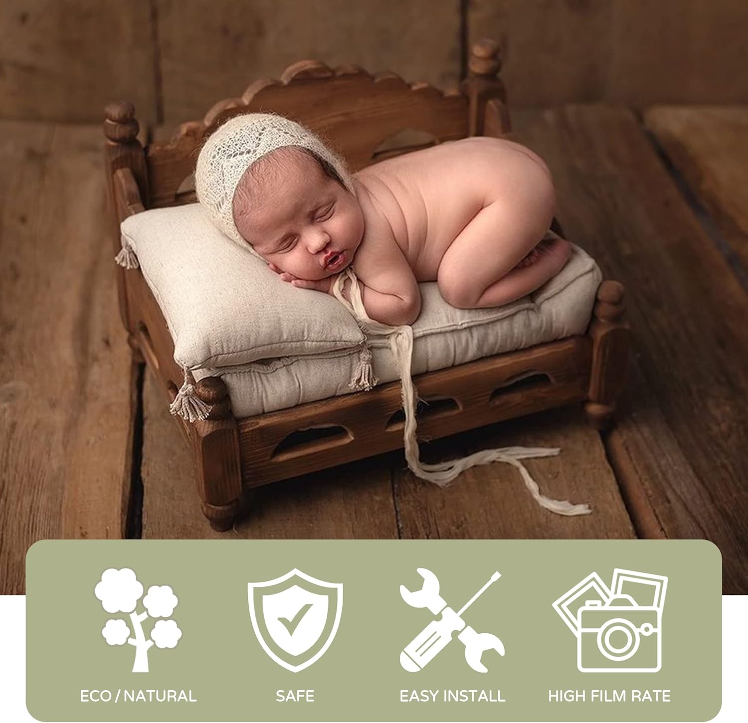 Newborn Photography Props Mattress Pillow Photography Accessories Baby Photoshoot Props Bed Mattress Bed Mat(Beige White) +Newborn Photography Props Rabbit Outfit Baby Photoshoot Props Outfits Bunny C