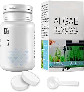 Fish Tank Cleaner, Aquatic Algae Remover Aquarium Algaecide Tank Moss Algae Removal Tablets 50g Bottle Comes with a Spoon, Clears Green Water Turn Tap Water into Safe and Healthy for Fish and Plants