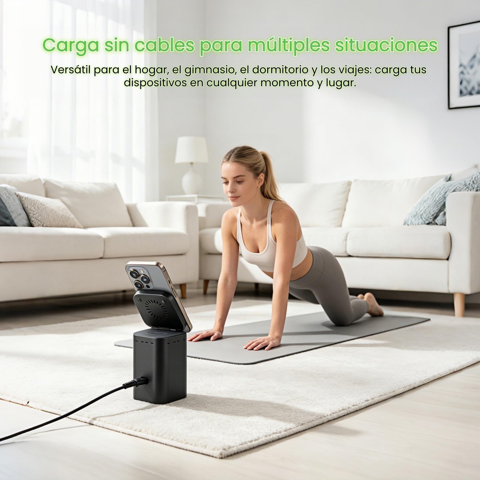 Torre de Carga 6 en 1, Estación de Carga GAN 100W con Cargador Inalámbrico Qi2.2 25W, Cable USB-C Retráctil 65W, Puerto USB-C 65W, HDTV 2.1 8K y Hub USB 3.0 para Oficina y Hogar
