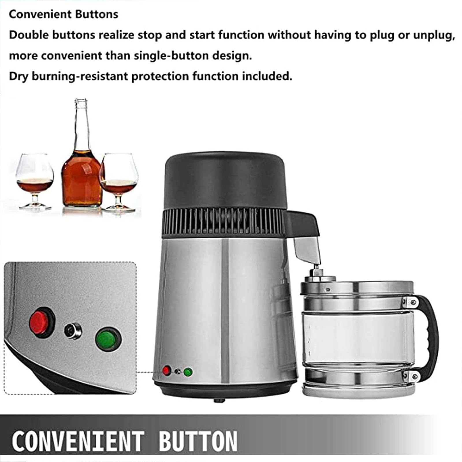 Máquina de Agua Destilada 750w,4l Destilador de Agua de Acero Inoxidable Máquina Purificador de Encimera para Laboratorios/Clínicas/Casas,Amarillo
