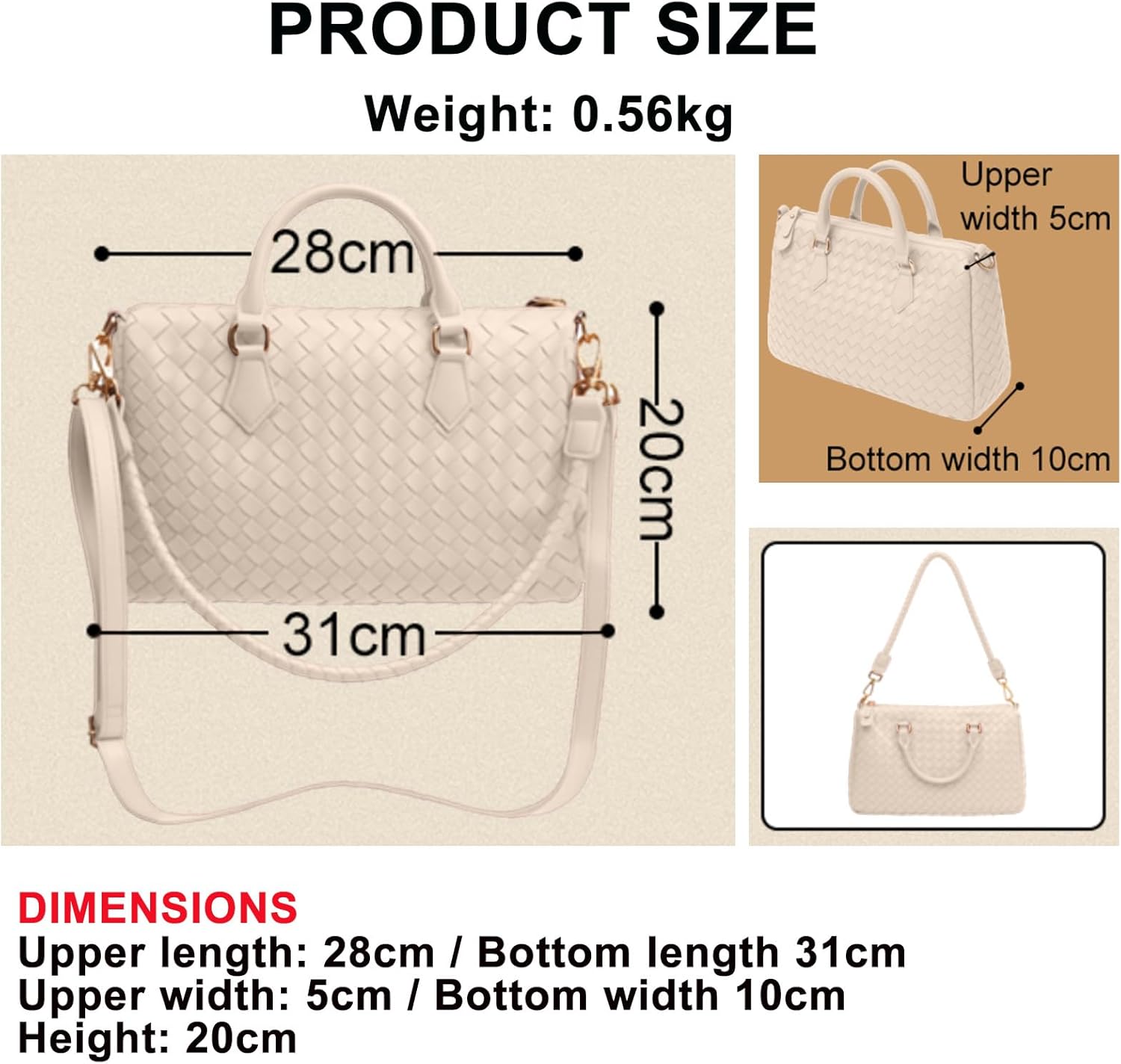 Woven Tote Bag for Women Purse Shoulder Handbags Crossbody Top Handle Hobo Bags Weave Vegan Leather Travel Lightweight Zipper - Image 2