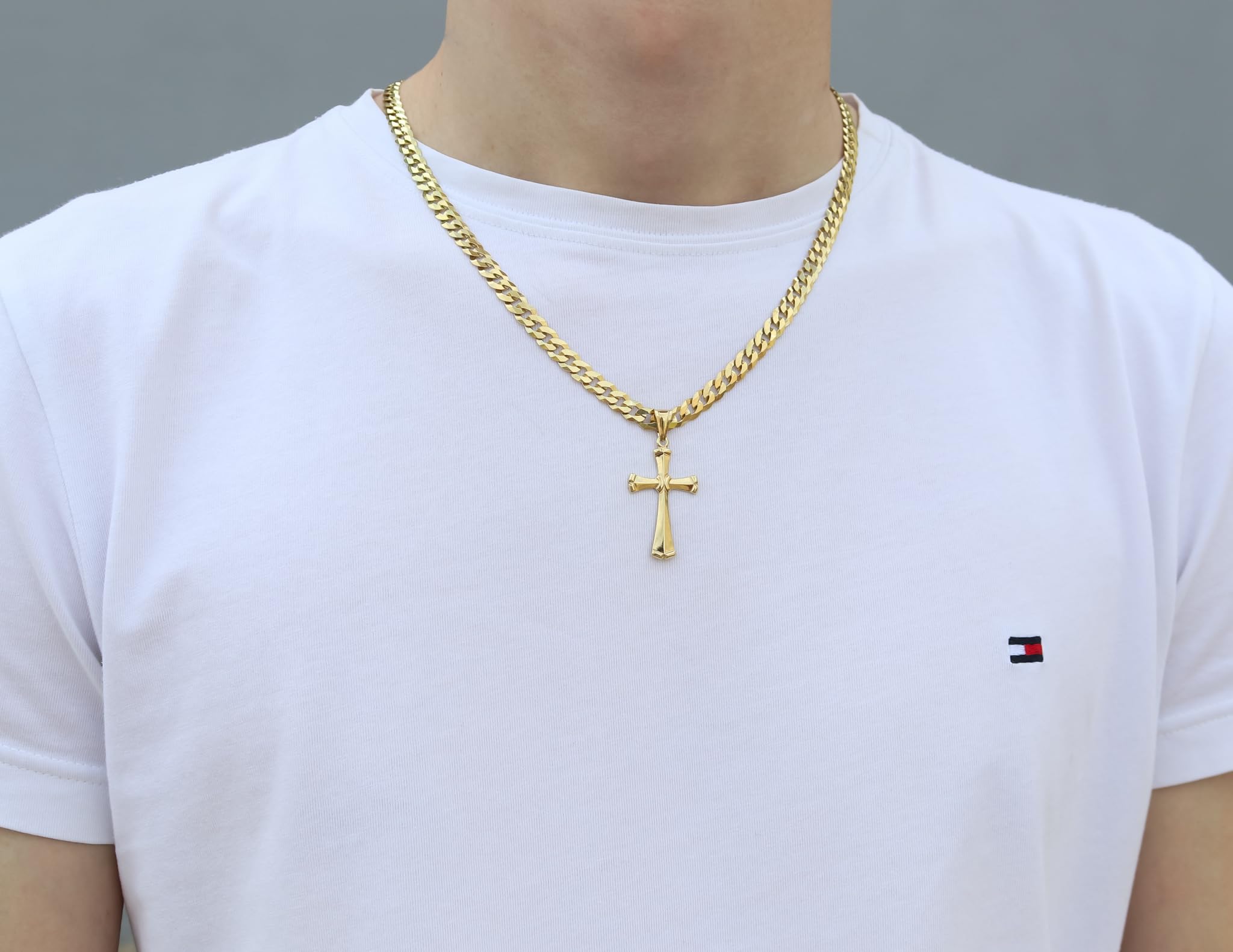 AMAR ZELYA Goldkette Herren 585, Kette vergoldet 925/585 - Königskette - Kreuz Kette - Goldkette Kreuzkette,Schmuck- Halskette Gold 6,5 mm Panzerung 60 cm