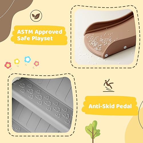 Miniatura 6 de Merax Juego de tobogán y columpio 4 en 1 para bebé, tobogán interior para niños con aro de baloncesto, escalador y columpio, tobogán para patio de