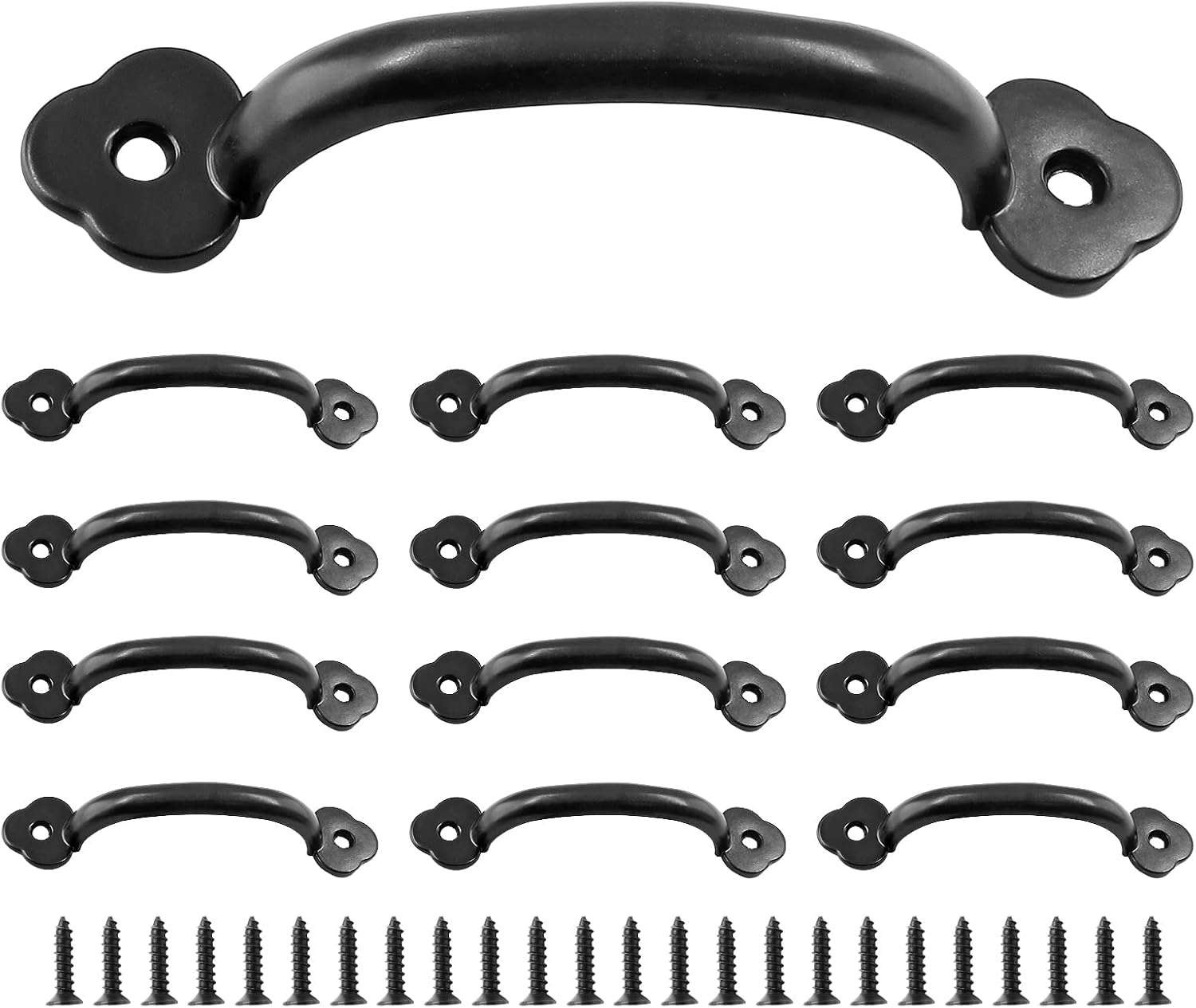 12Pcs 4Inch Modern Black Plum Blossom Box Pull Handle Zinc Alloy Door Handle with Screws for Drawer, Cabinet, Wardrobes (3.2Inch Hole to Hole)