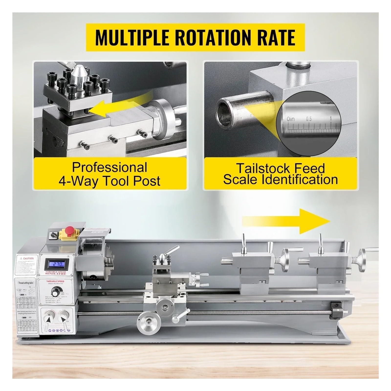 Mini Torno De Metal Sobremesa Velocidad Variable For Mecanizado Precisión, Roscado Y Fresado Pequeño y portátil