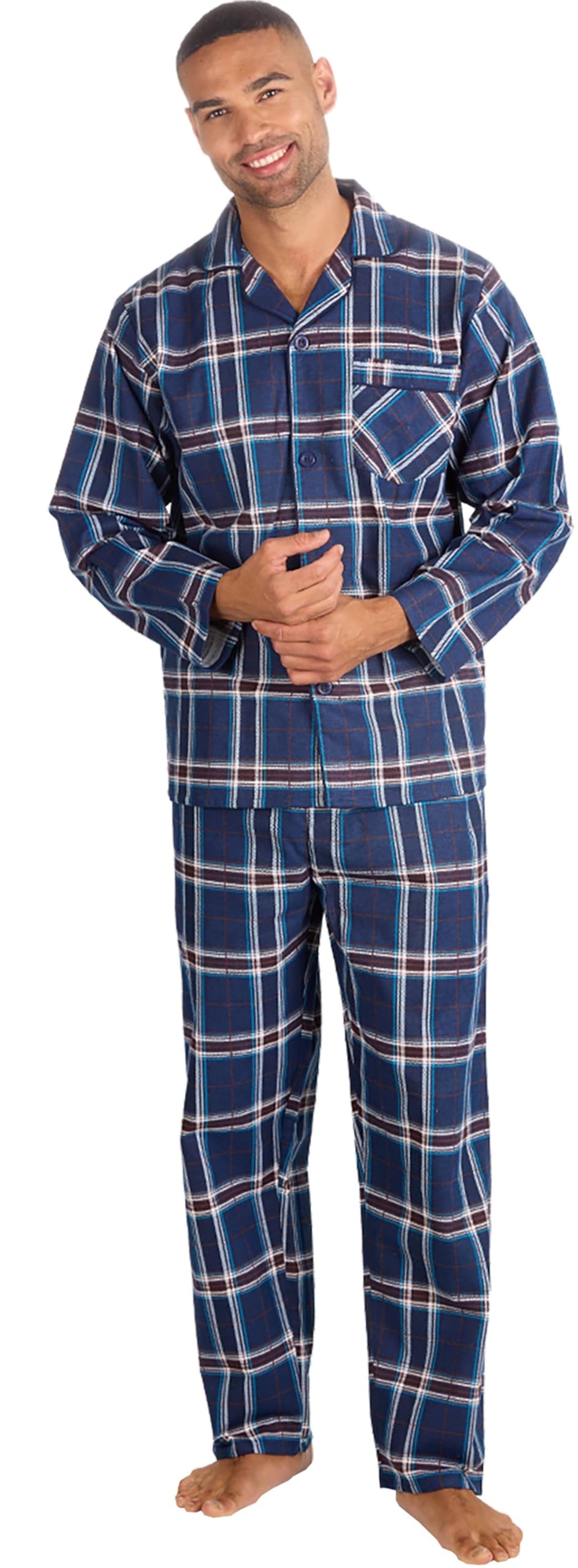 BRANDBUYS Mens Traditional Button Up Pyjama Set Winter Warm Flannel Thermal 100% Cotton na...