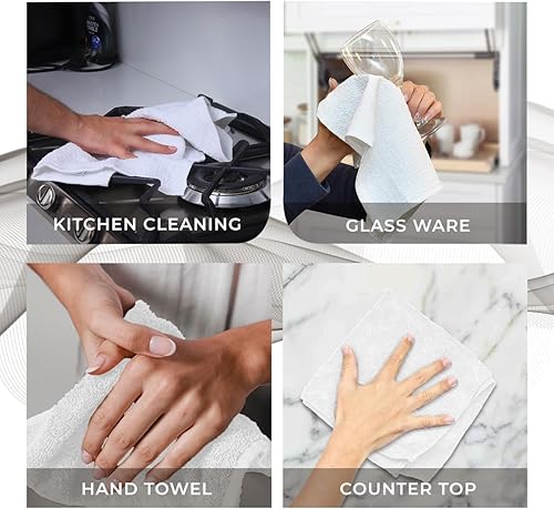 Miniatura 7 de Avalon Towels Toallas de algodón  Paquete de 24 unidades, 12 x 12 pulgadas, 100% algodón hilado en anillo, toallas faciales suaves y absorbentes,