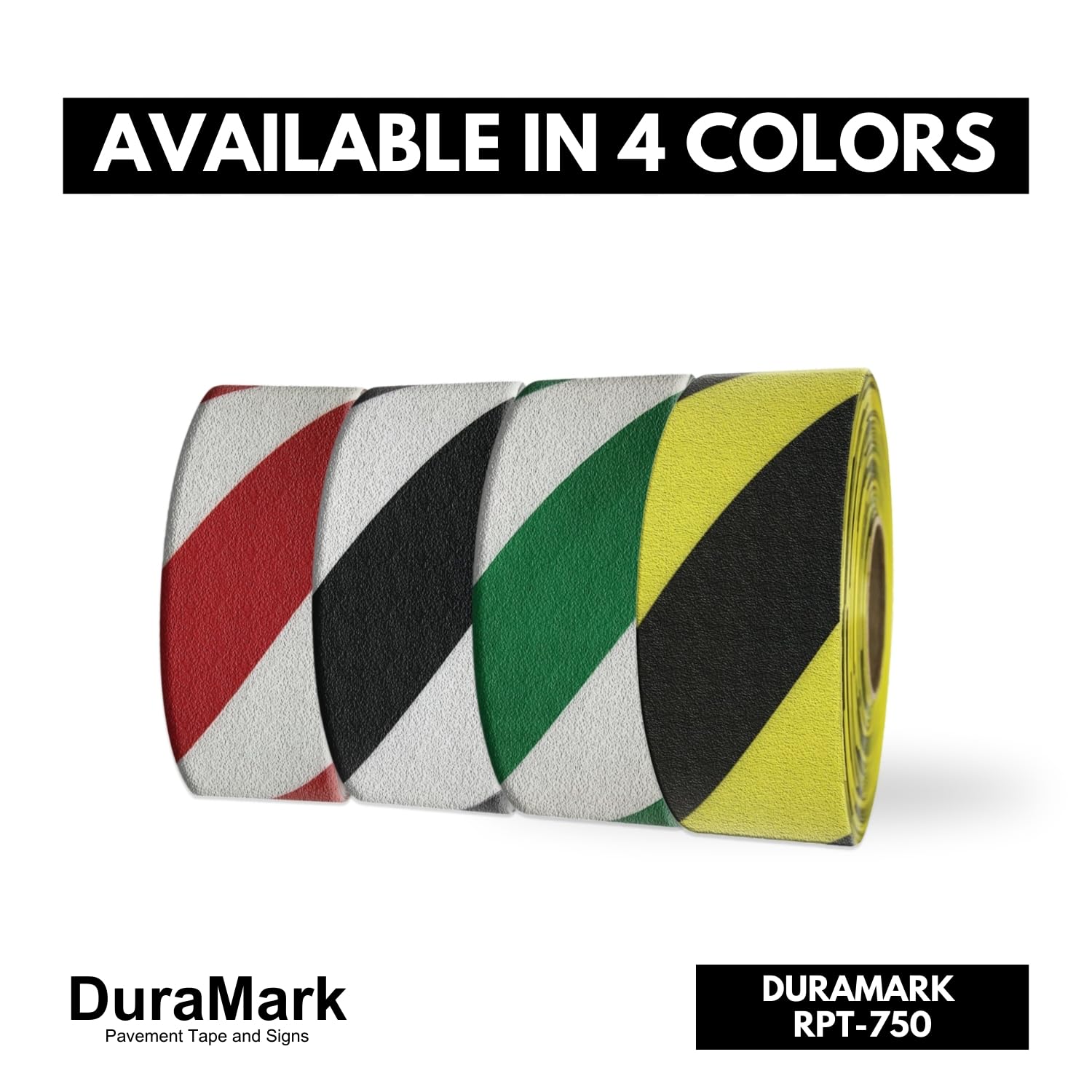 DuraMark RPT-750 Hazard Safety Warning Stripe Tape, Outdoor Heavy Duty Rubber Base Safety Tape, Reflective Slip Resistant Pavement Marking Adhesive Tape for Hazardous Areas (Green & White, 2" x 18')