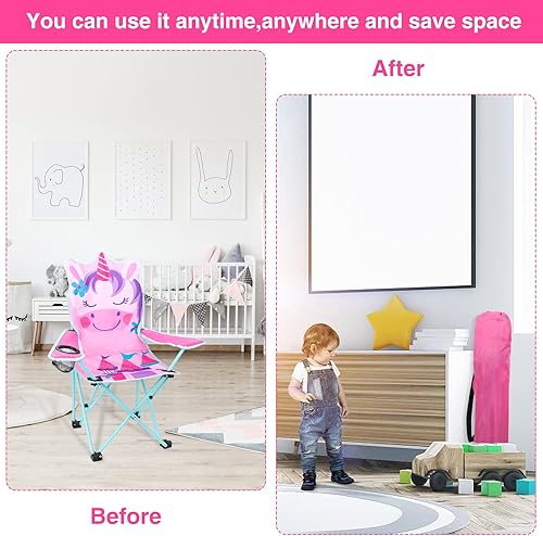 Miniatura 5 de KABOER Silla plegable de césped y camping para niños al aire libre con portavasos y bolsa de transporte, sillas de camping para niños para viajes al