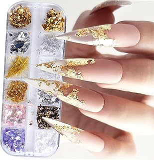 Holographic Nail Glitter Gold Foils, 12 Colors Colorful Sparkly Ultra-Thin Aluminum Foil Flakes Design, Laser Nail Sequins Powder Nail Glitters Irregular Foil Nail Tip Manicure Charms Decor for Women