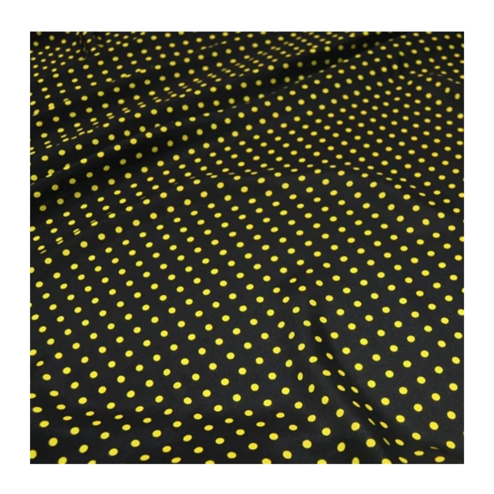Tela de lunares Base negra, diseño De lunares amarillos, tela crepé seda transpirable for verano for mujer, vestido, ropa, falda for dormir