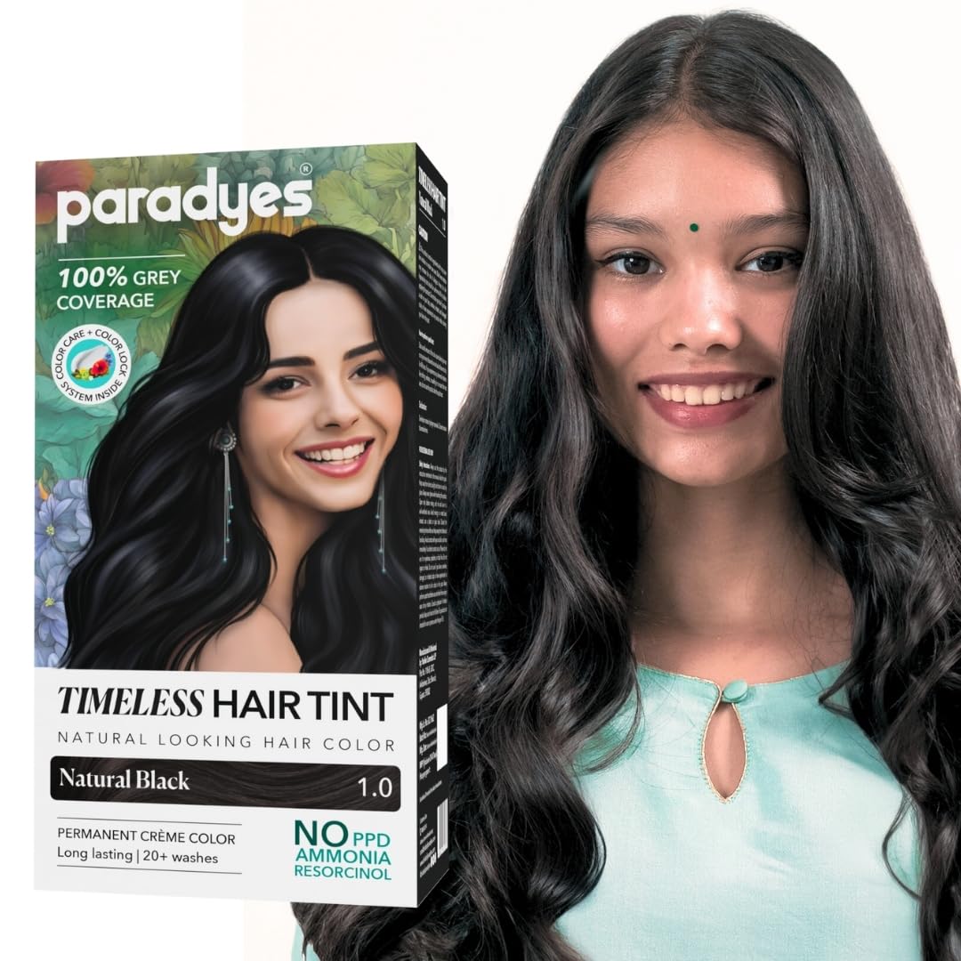 Natural Black Timeless Hair Tint, Permanent Crème Hair Colour for Natural-Looking Results, Complete Grey Coverage, Long-Lasting Formula Free from PPD, Ammonia, & Resorcinol, 1.0 Natural Black