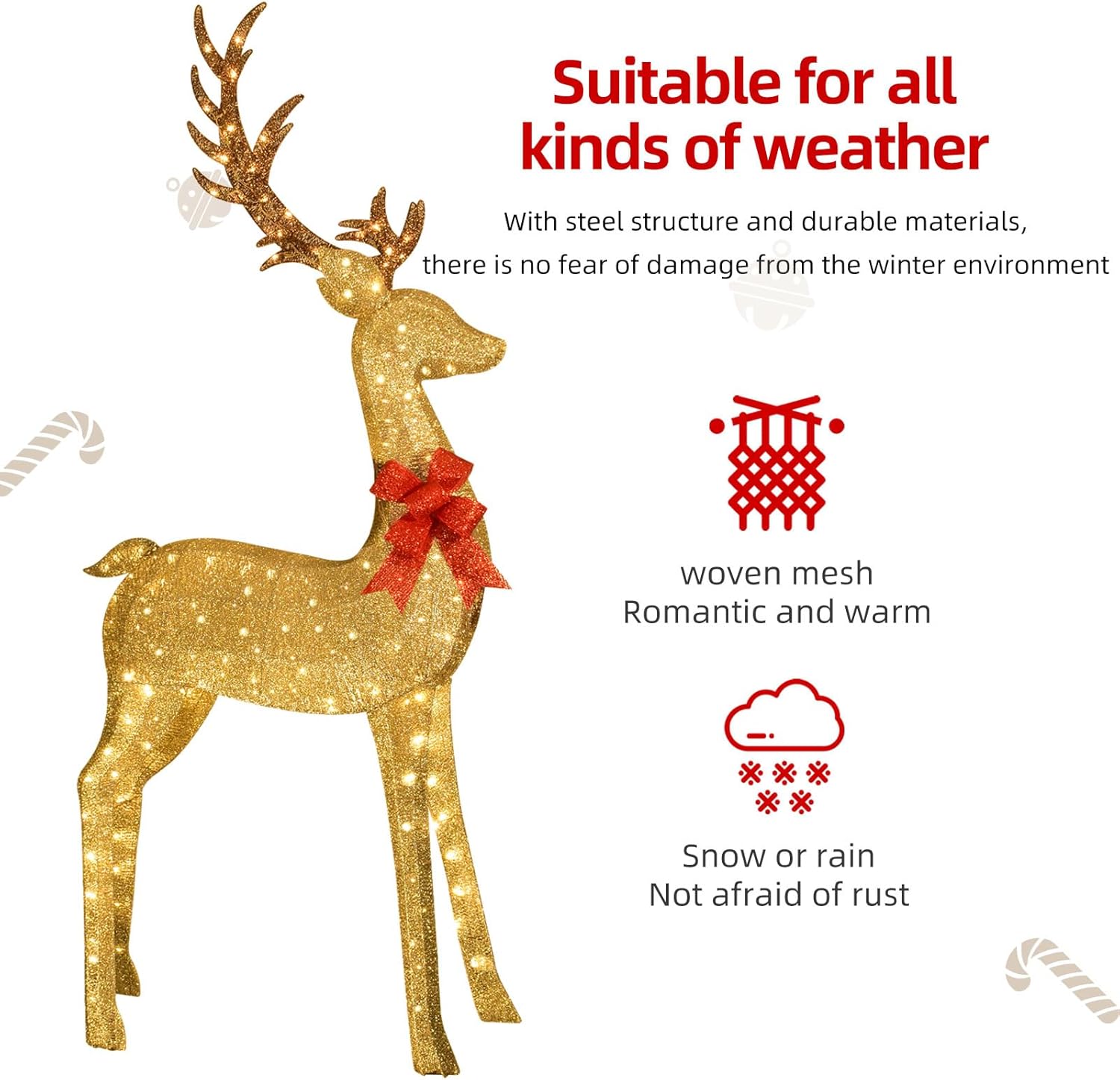 8.8 Ft Lighted Outdoor Christmas Deer - HOYECHI Christmas Decor Outside Lighted Huge Buck with 200 LED Lights, for Front Yard Porch Gardens Lawns Party Parks Malls - Gold