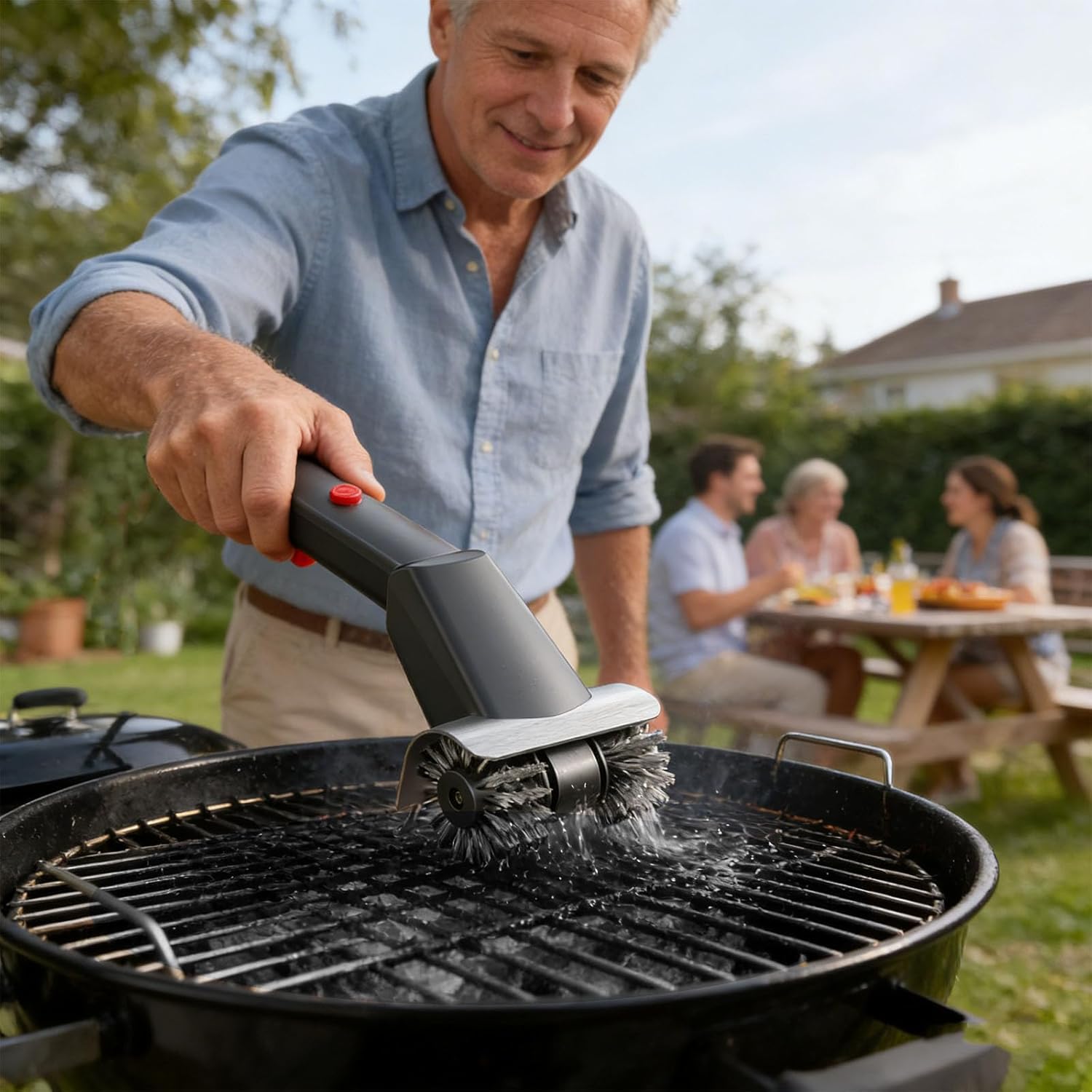 Motorized Grill Scraper with Water-Proof Design and Bright Light to Remove Stubborn Grease Easily Stainless Steel Powered Barbecue Scrubber with Attached Light