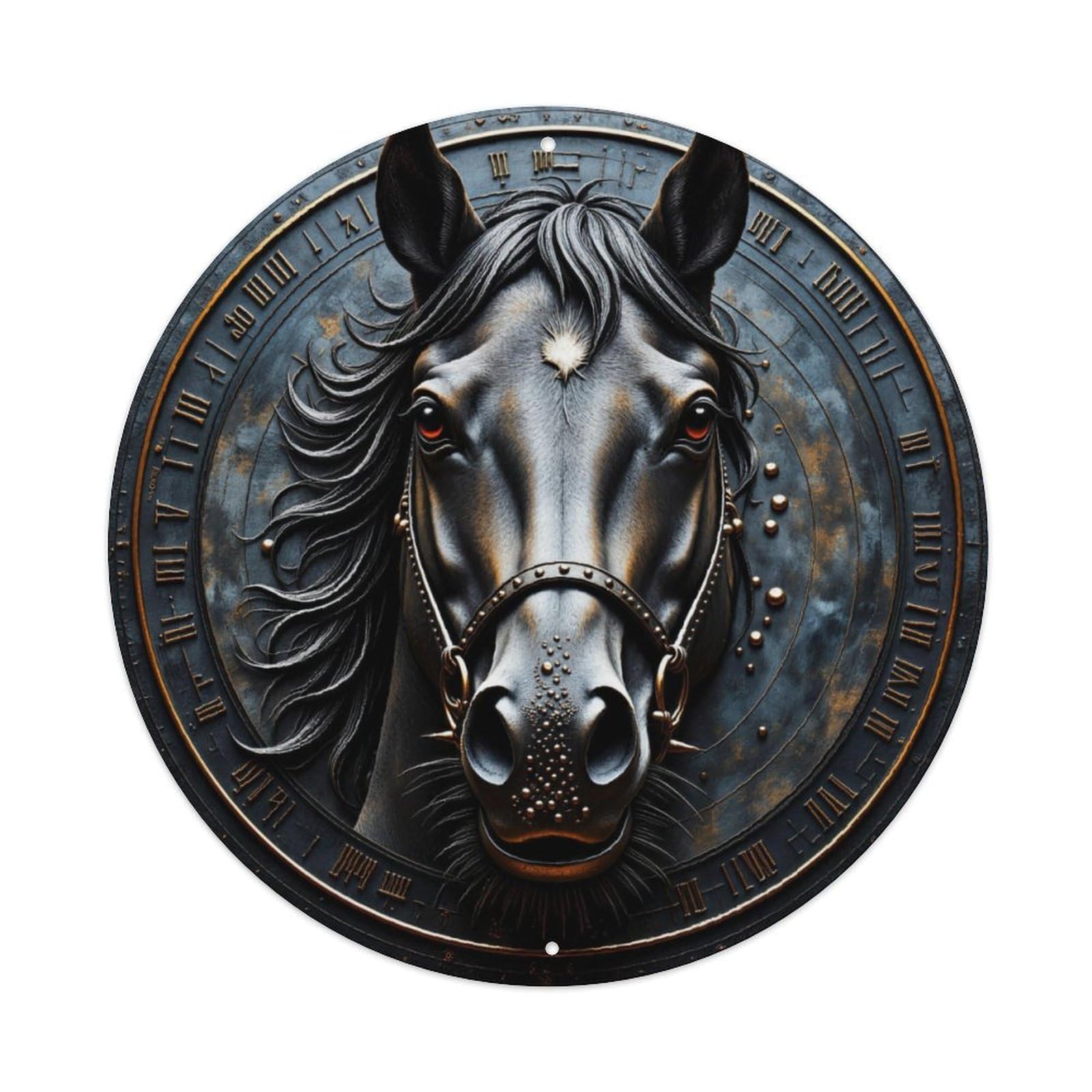 Black Horse Roman Numeral Round Metal Sign Vintage Aluminium Metal Sign, Retro Wall Decor for Home, Bar, Garage & Farmhouse 20x20cm