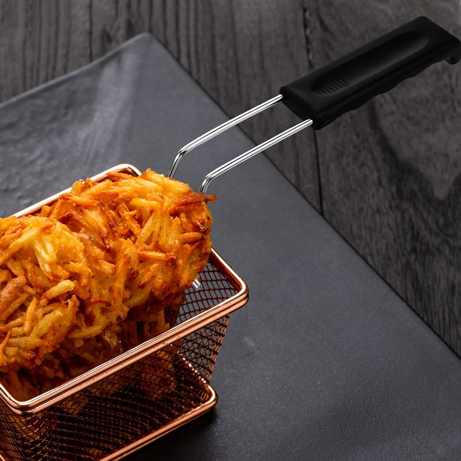 Garneck Stainless Steel Fryer Basket Replacement Handle with Comfortable Grip, High-strength Material Frying Egg Ring Handle for Kitchen Gadgets and Deep Fryer Basket Accessories