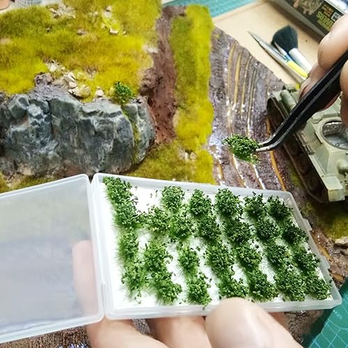 Miniatura 5 de FOIMAS 56 unidades de mechones verdes en miniatura arbustos de tierras bajas, modelo de terreno, escenario estático para bricolaje, manualidades,