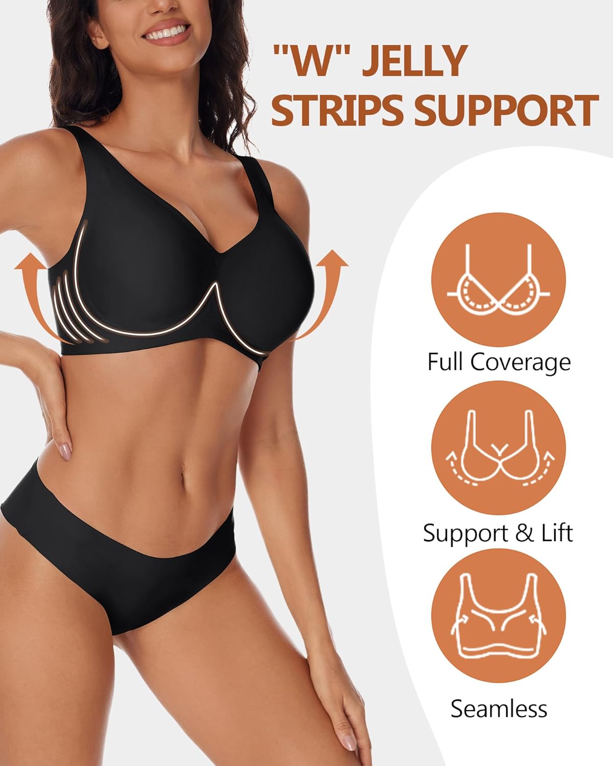 Womens Wireless Seamless Bras Deep V Supportive No Underwire Bra Plunge Comfort Tshirt Push Up Bralettes - Image 2