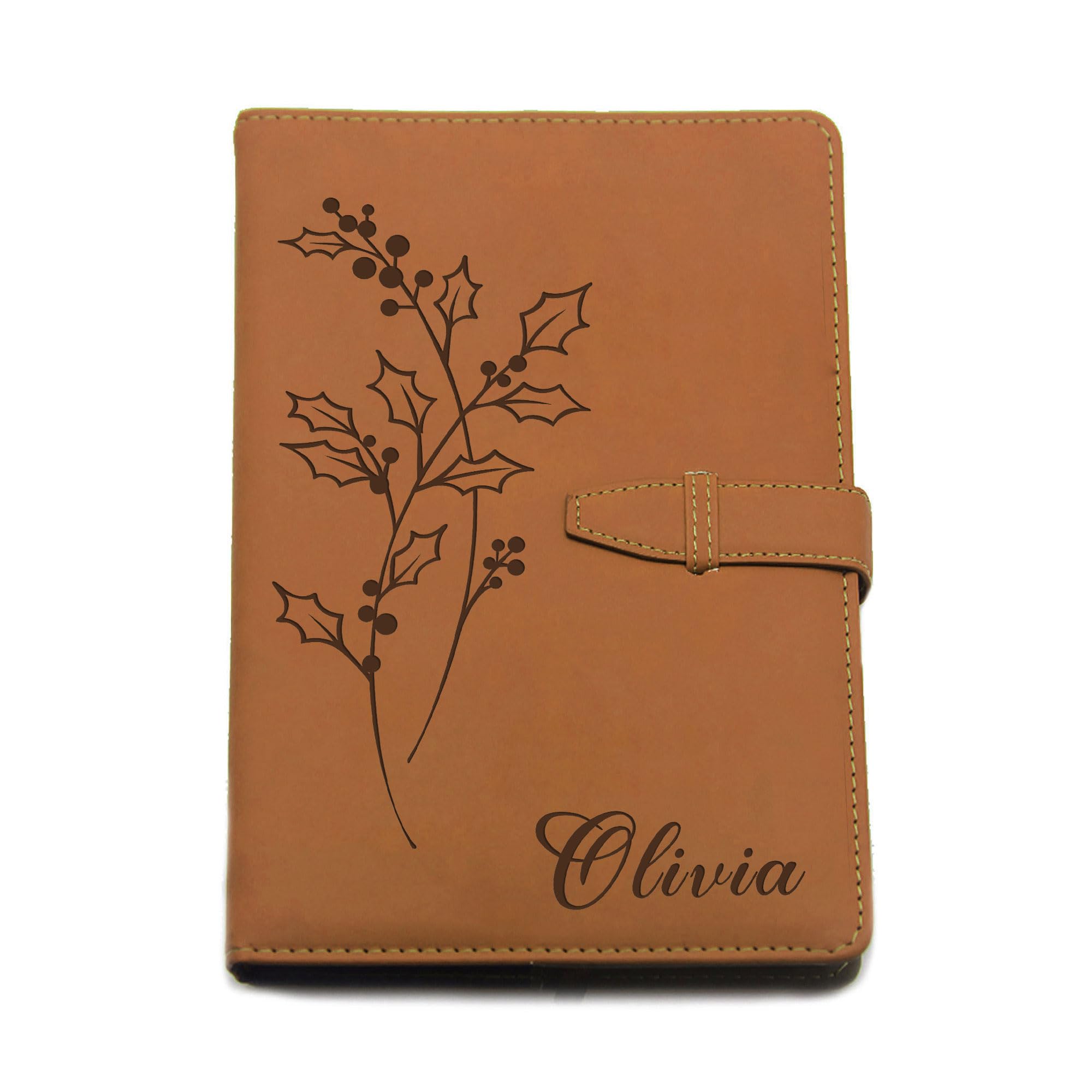 EDSG Personalised Leather Notebook A5 Journal Diary Notebook Custom Engraved Note Book with Birth Flower Personalised Gifts for Women Men Mom Birthday Christmas Teacher Gifts (Brown)