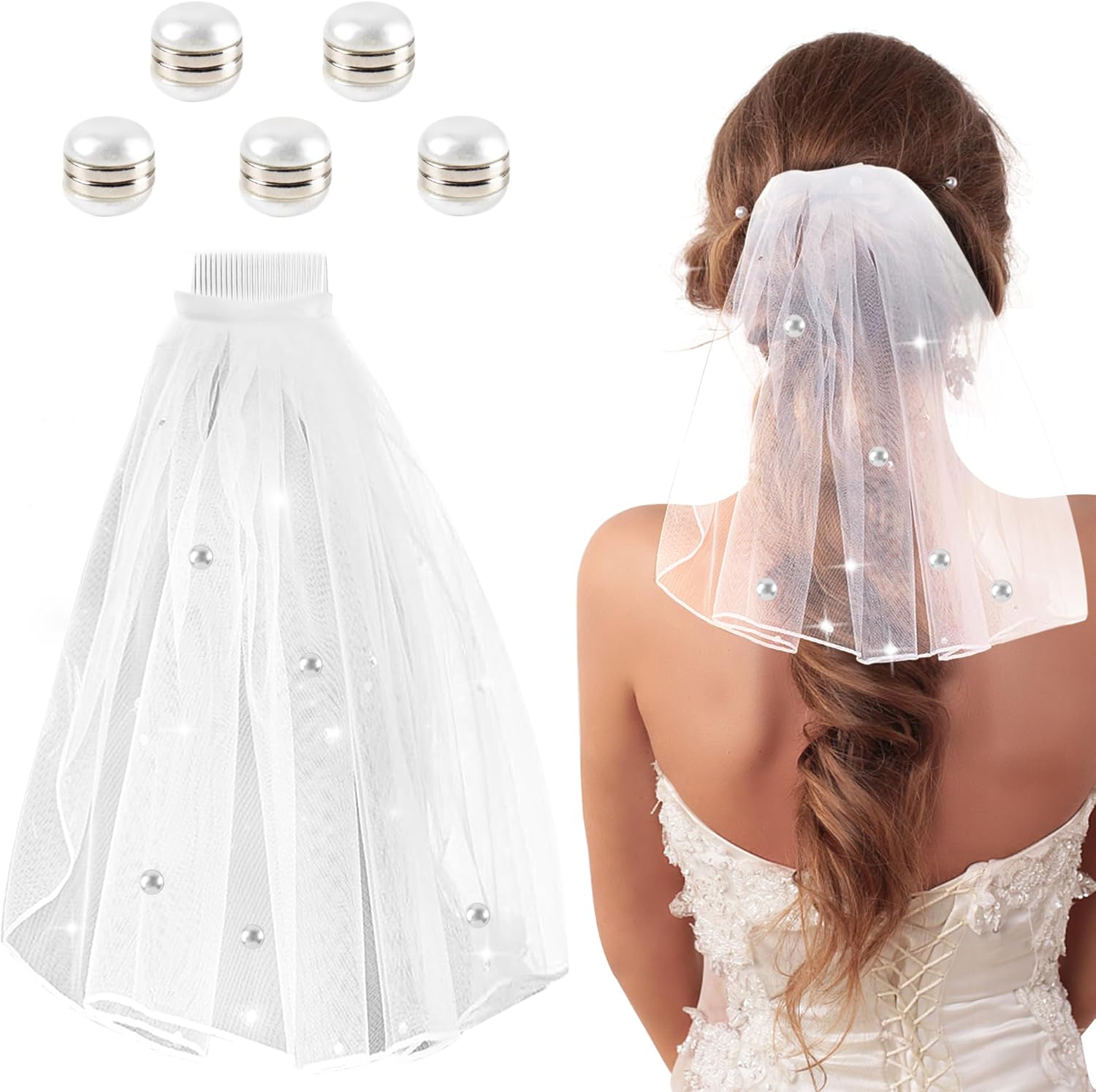 Crystal Wedding Bridal Veils Short 1 Tier Soft Mesh Veil