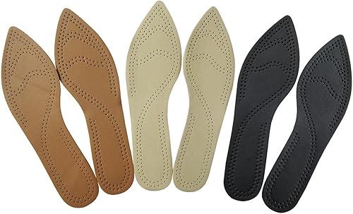 Miniatura 9 de Bellcon 3 pares de plantillas de cuero para mujer, tacones altos, plantillas de cuero negro, marrón y beige, plantillas de cuero para zapatos de