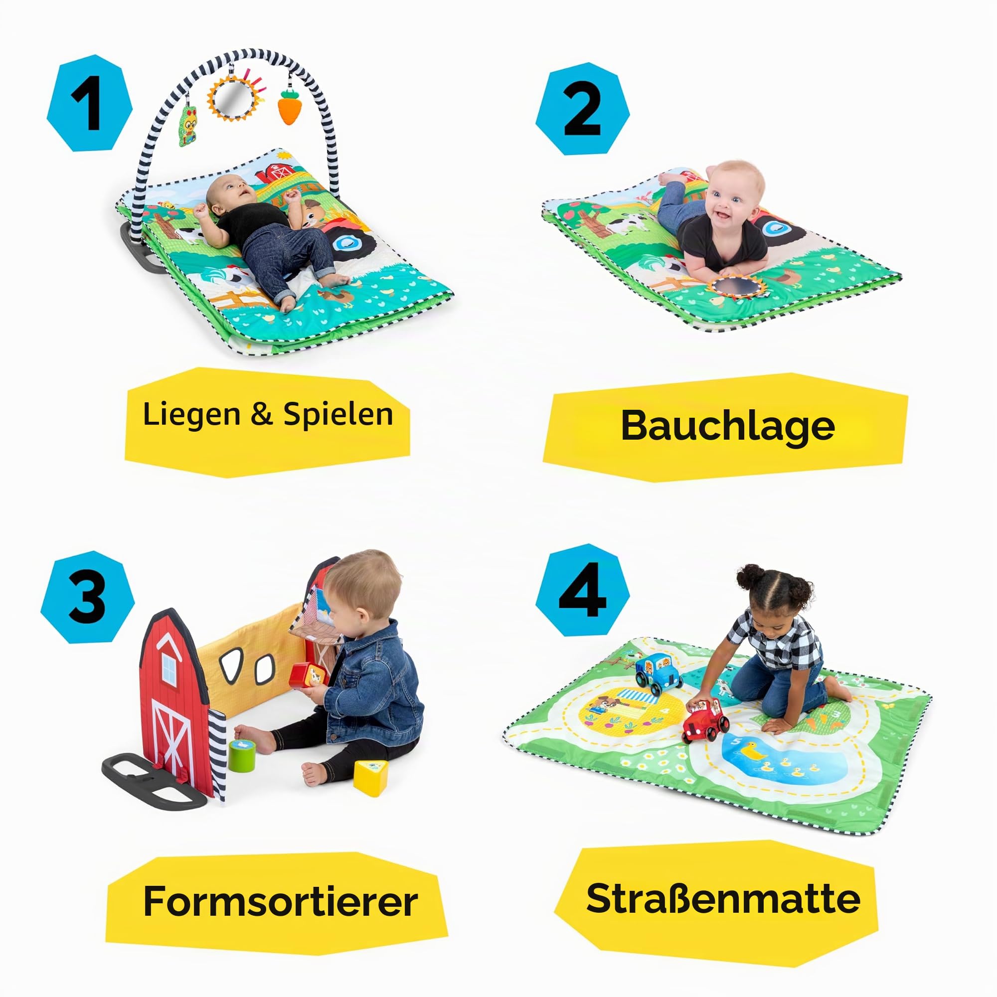 Baby Einstein Spielbogen Baby Spielmatte Farm Explorers, mit extra großer Spielmatte, Aktivitätsspielzeug mit Formensortierer, Alter: 0 Monate bis 4+ Jahre