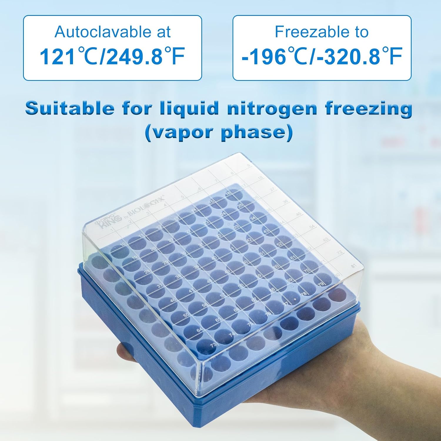2 in 100-Well PC Freezer Lab Boxes, Cryo Storage Boxes for Lab Tube Storage, Blue Cryo Boxes, 6 Pcs/Pack