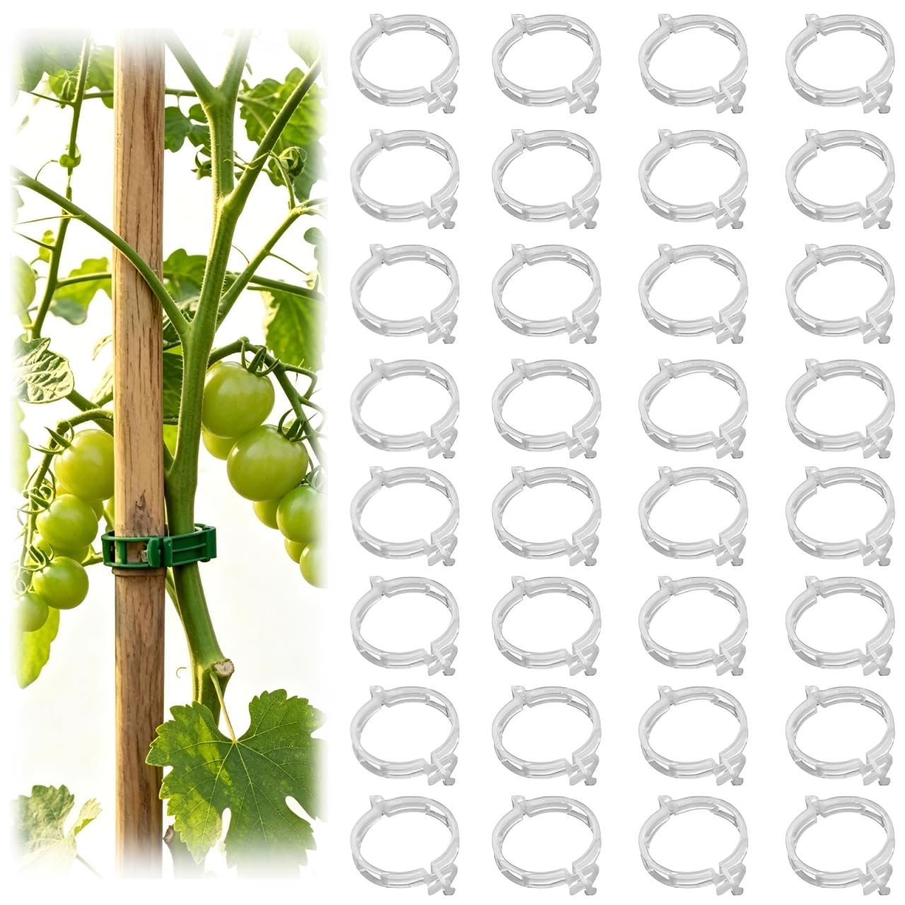 100 Pack Plant Support Clips, Reusable Plastic Garden Clips for Climbing Plants, Tomatoes, Vines, Vegetables, Secure Stems to Trellises, Stakes and Cages (White, 200pcs)