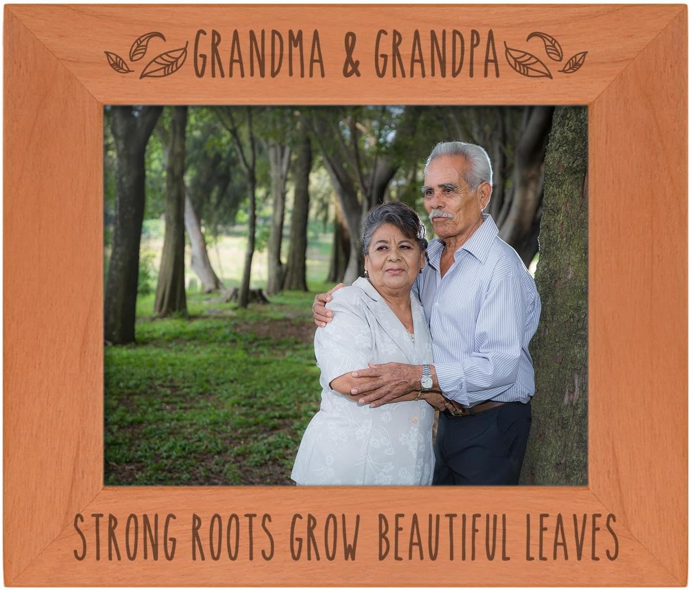 Personalized Gifts Sentimental Frame Grandma & Grandpa Strong Roots Beautiful Leaves Wood Engraved 8x10 Landscape Picture Frame