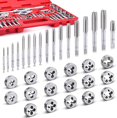 Miniatura 3 de EFFICERE Juego de 40 piezas de roscas y troqueles de alta calidad, roscas métricas M3, M4, M5, M6, M7, M8, M10, M12, ambos tipos gruesos y finos