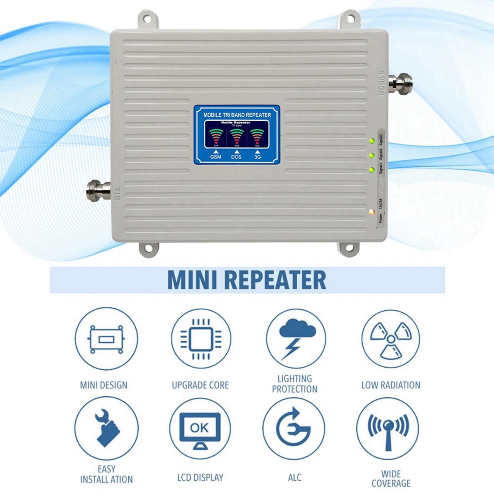 2X Amplificateur de Signal Tri-Bande 2G 3G 4G 5G 900 1800 2100 MHz GSM WCDMA LTE Répéteur de Signal Universel Prise UE
