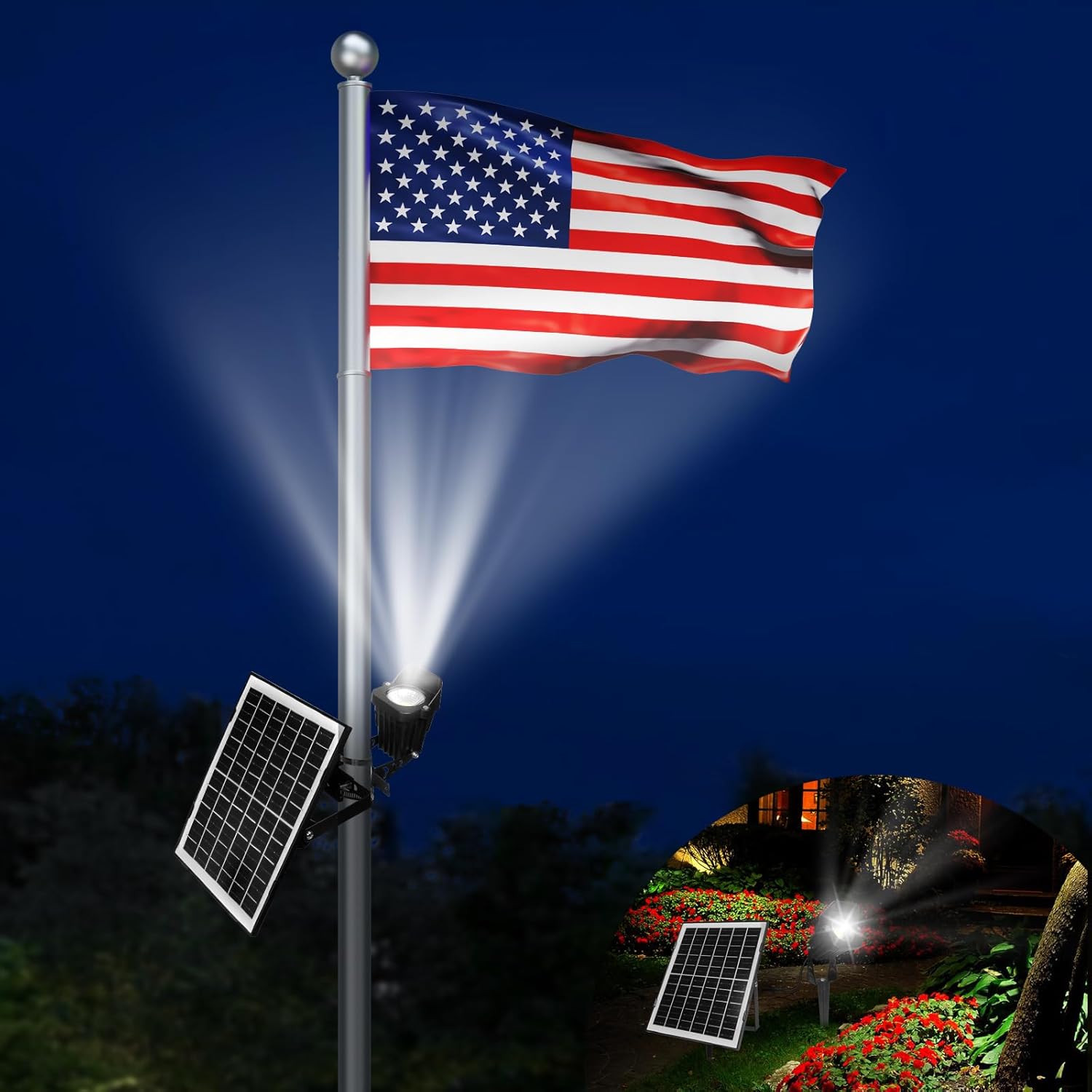 Flag Pole Light Solar Powered Aluminium- 1000 Lumen for Flagpole - Light Up American Flag Outdoor from Dusk to Dawn for 12+ Hours - Black Flag Light (Black)