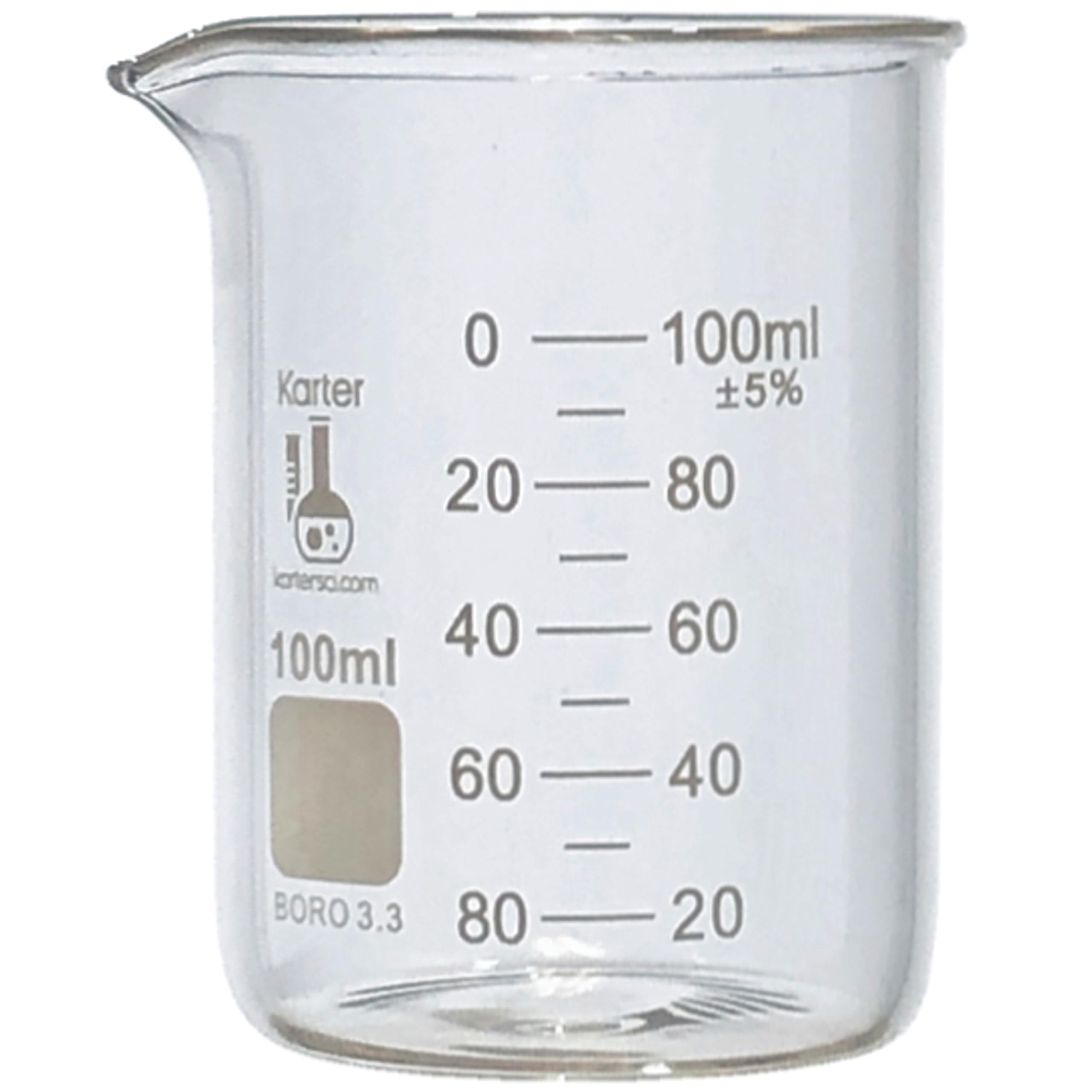 100ml Beaker, Low Form Griffin, Borosilicate 3.3 Glass, Double Scale, Graduated, Karter Scientific 213D51 (Case of 48)