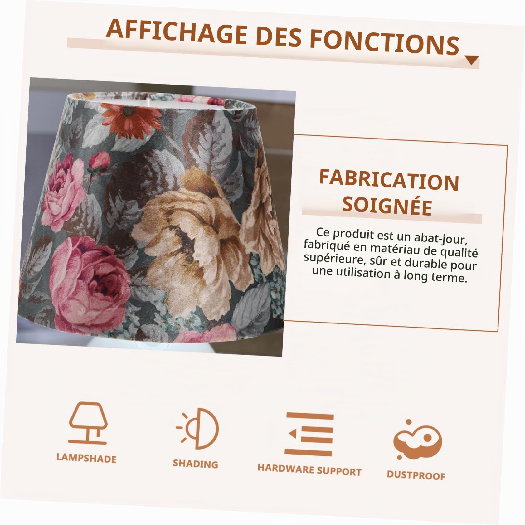 Abat-jour en Tissu Fleuri pour Lampe E27, Chambre et Salon