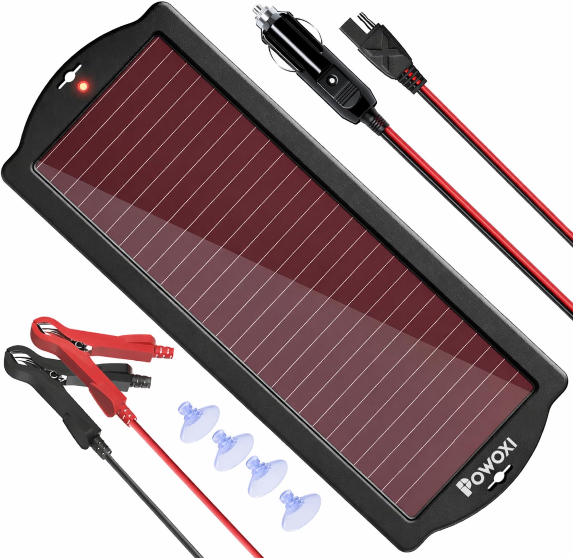 POWOXI Solar Car Battery Trickle Charger, 12V 1.8W Solar Battery Charger Car, Waterproof Portable Amorphous Solar Panel For Automotive, Motorcycle, Boat, Atv,Marine, RV, Trailer, Powersports