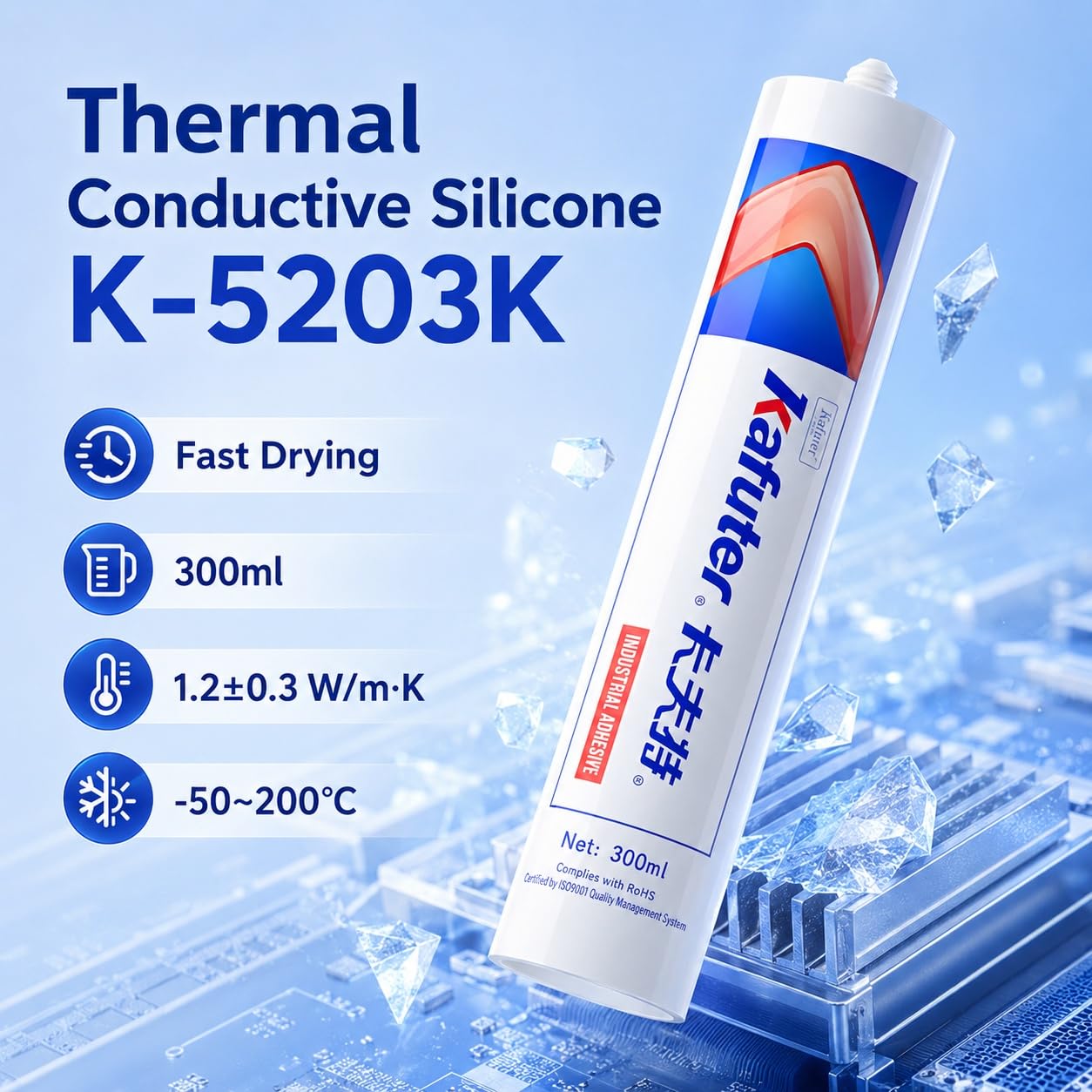 VIDOO Kafuter K-5203K 300 ml Klej Silikonowy, Klej Silikonowy, Szybko Utwardzalna Biała Płynna Uszczelka, Bariera Izolacyjna Wysokiego Napięcia Zapobiegająca Łukowi Elektrycznemu