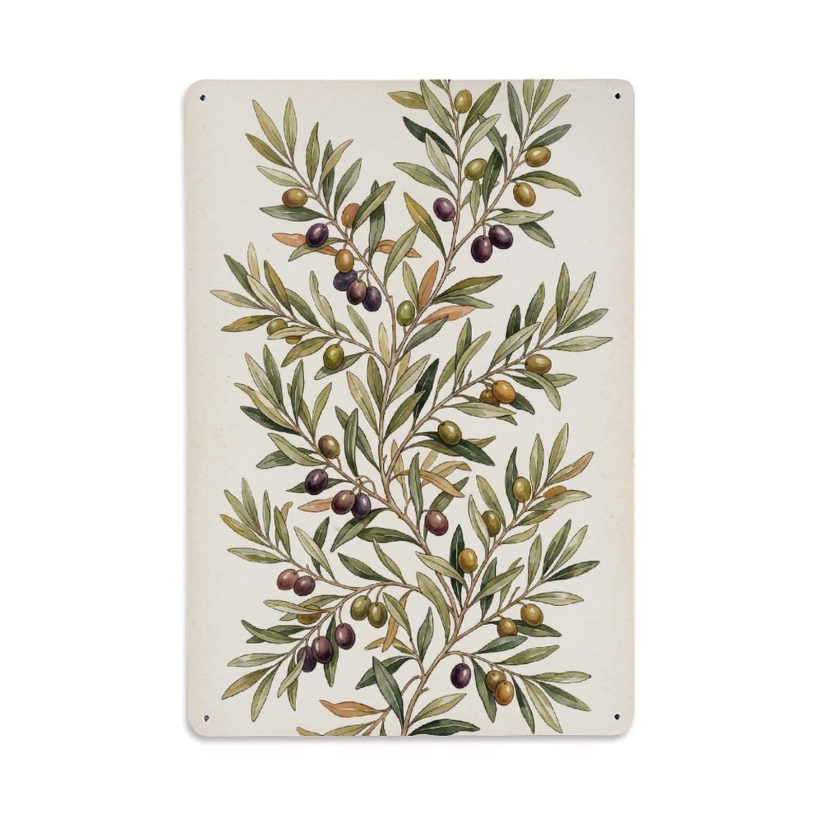 Mediterranean Olive Kitchen Botanical Vintage Metal Tin Sign Plaque Wall Decor for Cafe, Club, Garden Metal Poster 8x12Inch