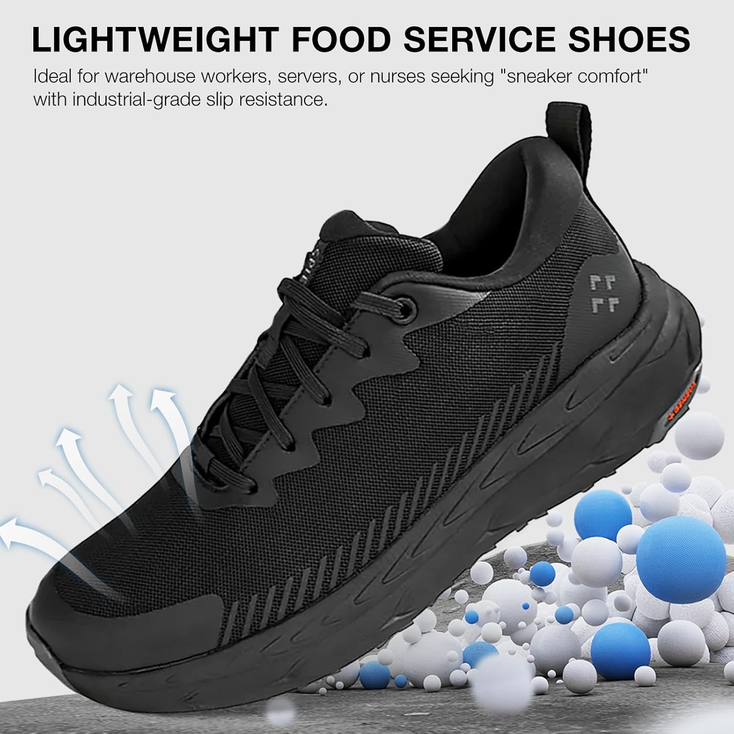 SPIEZ Non Slip Work Shoes for Men, Oil & Slip Resistant Food Service Shoes, Air Cushion Lightweight Breathable Work Sneakers for Standing All Day Black, US 7.5-12 - Image 5