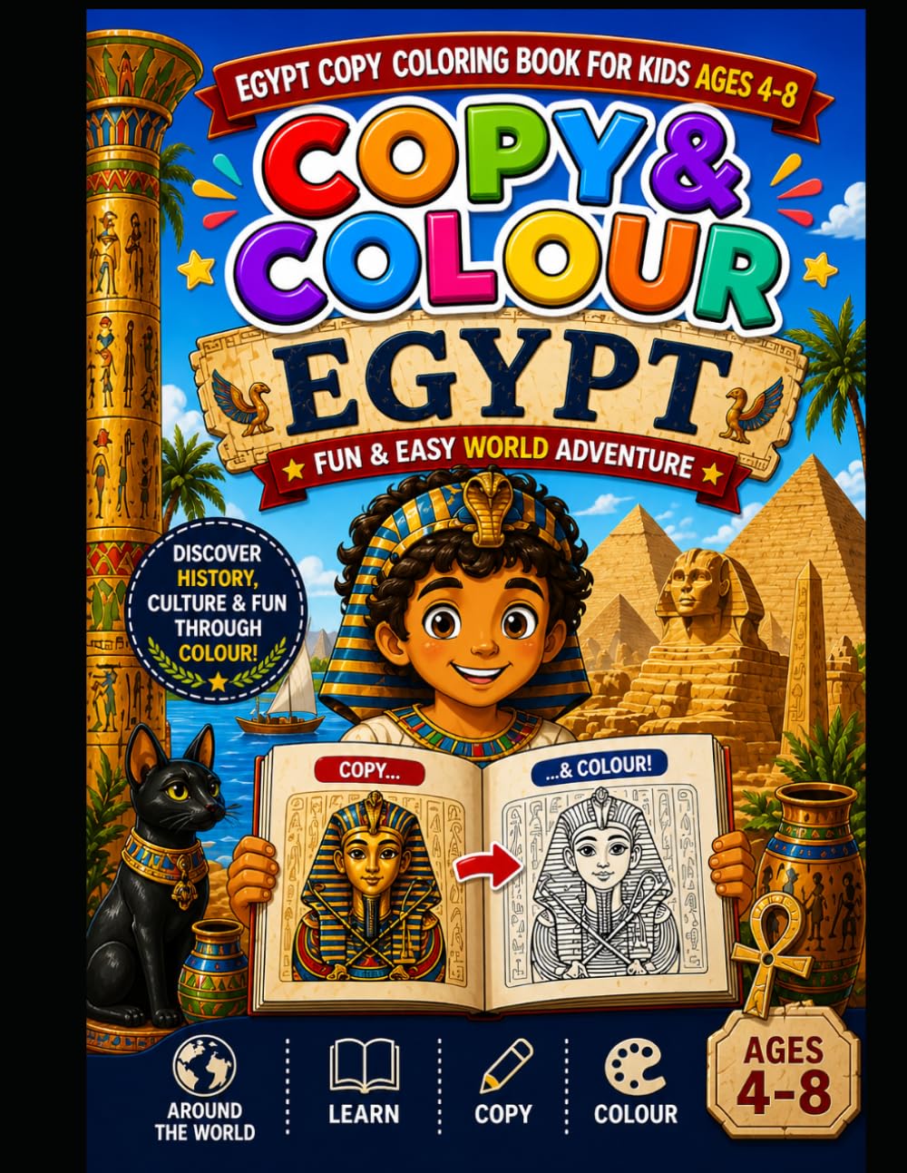 Egypt Copy Coloring Book for Kids Ages 4-8: A Fun and Educational Copy Coloring Book with Simple Illustrations to Copy, Trace and Color – Featuring ... Pyramids, Pharaohs, Culture and Ancient Life