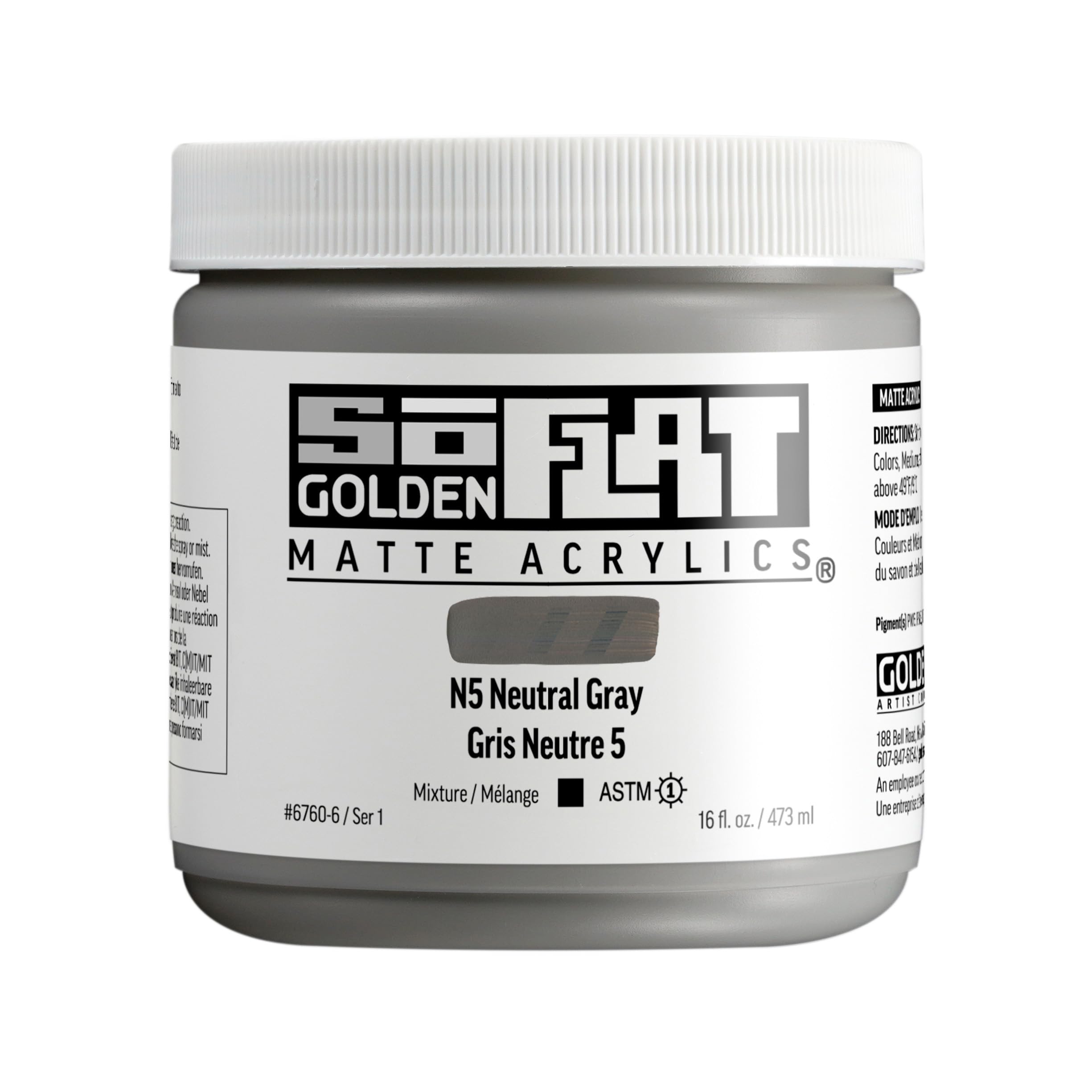 Golden N5 Neutral Gray : Soflat : Matte Acrylic Paint : 473Ml :
